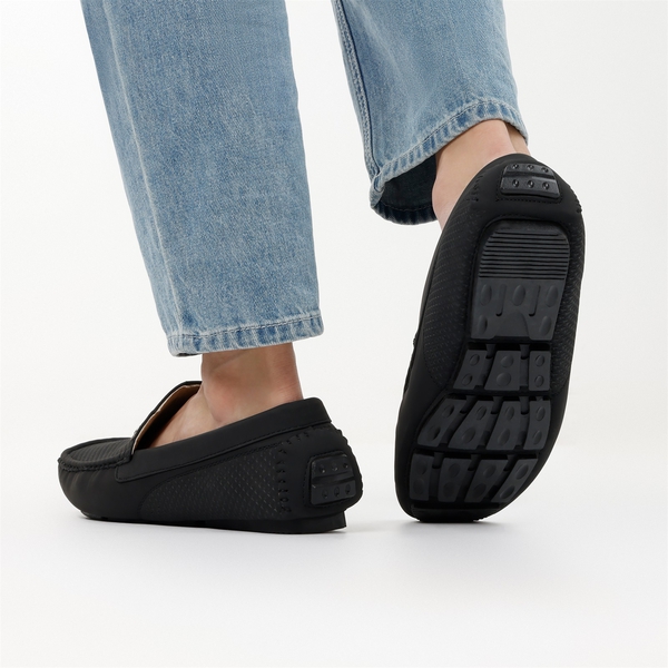 Men's Vegan Leather Slip-On Casual Loafers - BLACK - 8